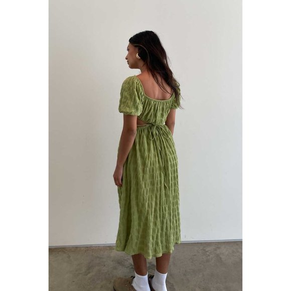 Spring Style Green Matcha Cut-Out Midi Dress 100% Cotton - Picture 4 of 11